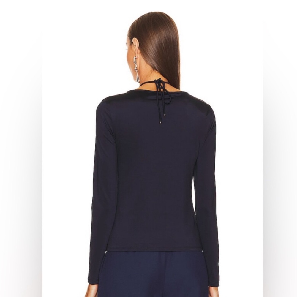 Veronica Beard Roque Top Ruched Tie Back Top in Navy Size 4 - Picture 2 of 16